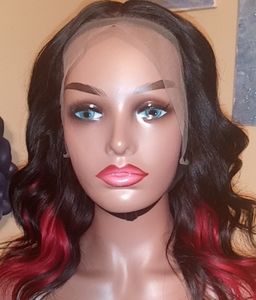 12 Inch Black and Red Human Hair Wig